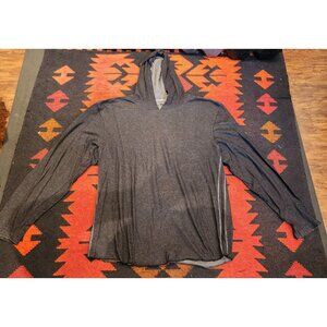 Men's Lightweight Hooded Long Sleeve Shirt XL Black Heathered Cotton/Polyester